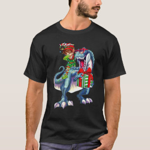 Camiseta Dabbing Elf Riding Dinosaur Merry Christmas Tree L