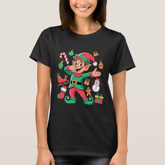 Camiseta Dabbing Elf Santa Sleigh Snowman Funny Dabbing Chr (Anverso)