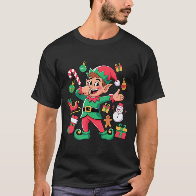 Camiseta Dabbing Elf Santa Sleigh Snowman Funny Dabbing Chr (Anverso)