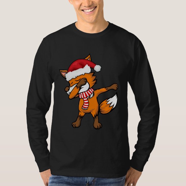 Camiseta Dabbing Fox Santa Hat Christmas Xmas For Boys Men  (Anverso)