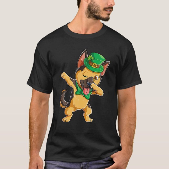 Camiseta Dabbing German Shepherd St Patricks Day Boys Lepre (Anverso)