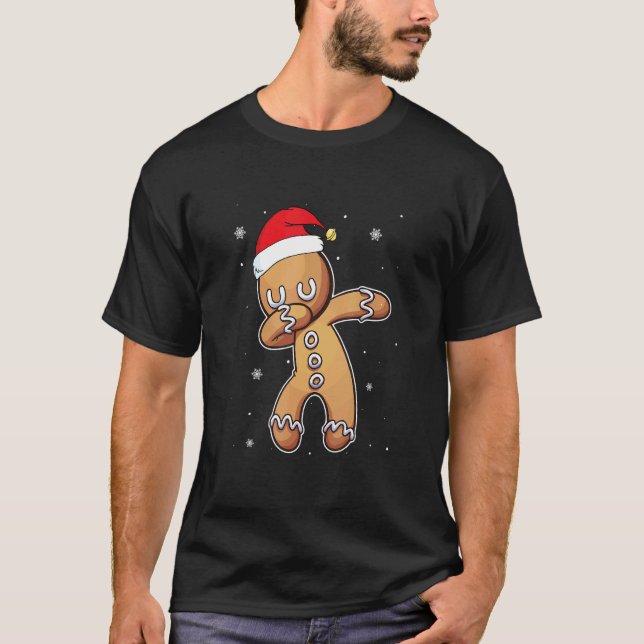 Camiseta Dabbing Gingerbread  Christmas Pajama Santa Hat Ki (Anverso)