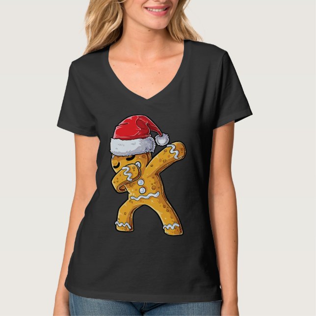 Camiseta Dabbing Gingerbread Santa Christmas Kids Boys Xmas (Anverso)