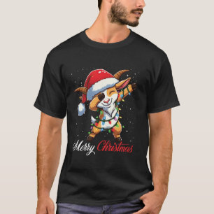 Camiseta Dabbing Goat Merry Christmas Luces Santa Hat Xmas