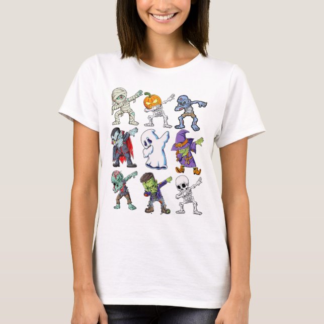 Camiseta Dabbing Halloween Boys Skeleton Zombie Mummy (Anverso)