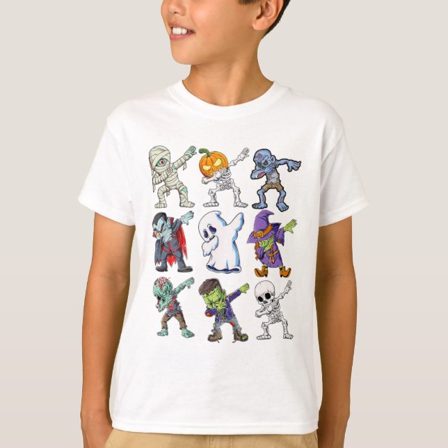 Camiseta Dabbing Halloween Boys Skeleton Zombie Mummy (Anverso)
