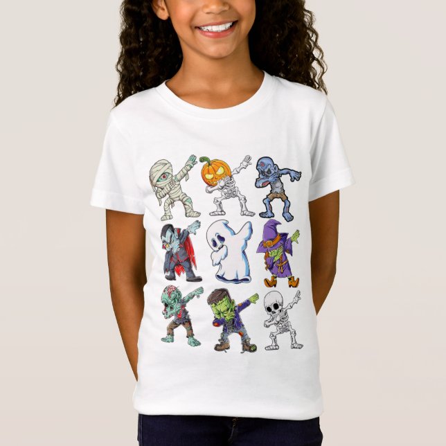 Camiseta Dabbing Halloween Boys Skeleton Zombie Mummy (Anverso)