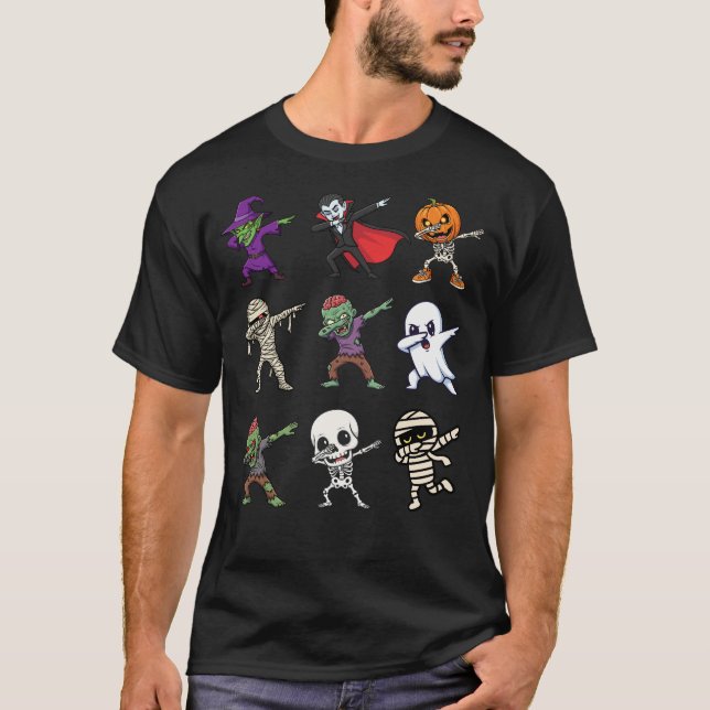 Camiseta Dabbing Halloween Boys Skeleton Zombie Pumpkin  (Anverso)
