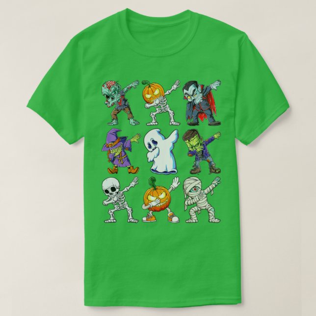 Camiseta Dabbing Halloween Boys Skeleton Zombie Scary Pumpk (Diseño del anverso)