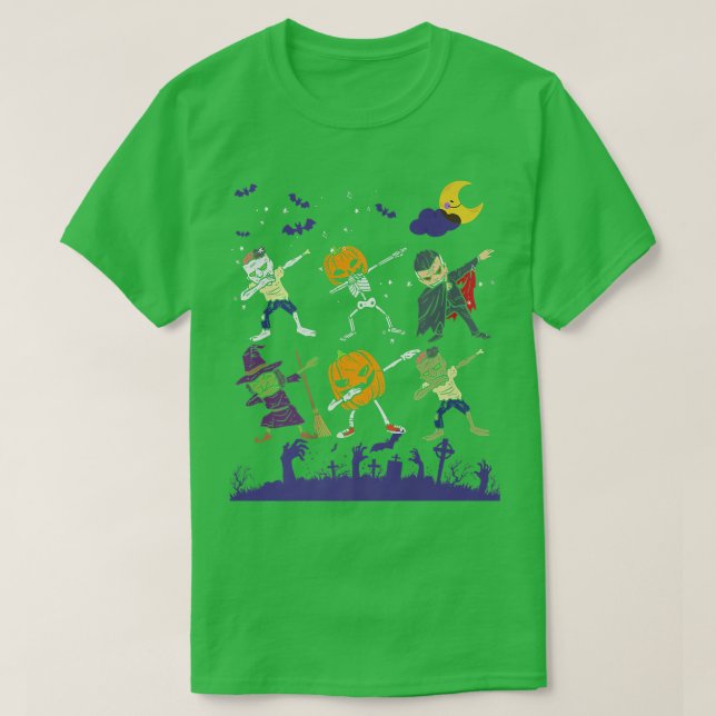 Camiseta Dabbing Halloween Boys Skeleton Zombie Scary Pumpk (Diseño del anverso)