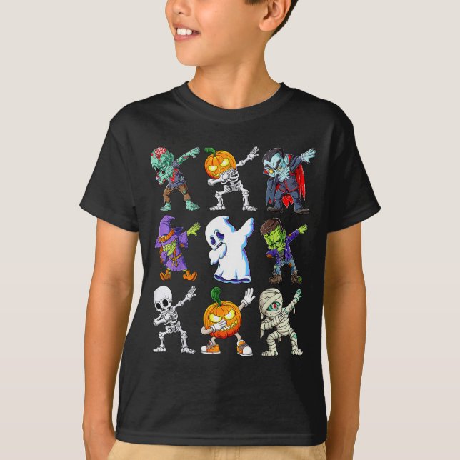 Camiseta Dabbing Halloween Boys Skeleton Zombie Y Pumpkin M (Anverso)
