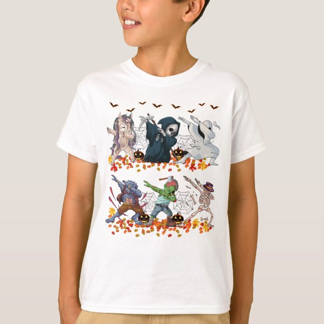 Camiseta Dabbing Halloween Calabaza Ropa esqueleto zombie (Anverso)