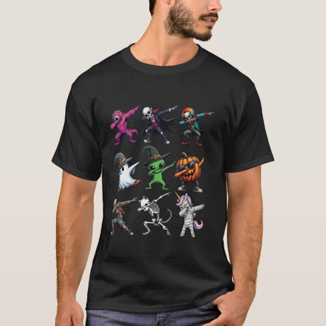 Camiseta Dabbing Halloween Skeleton Monstruo de payasos (Anverso)