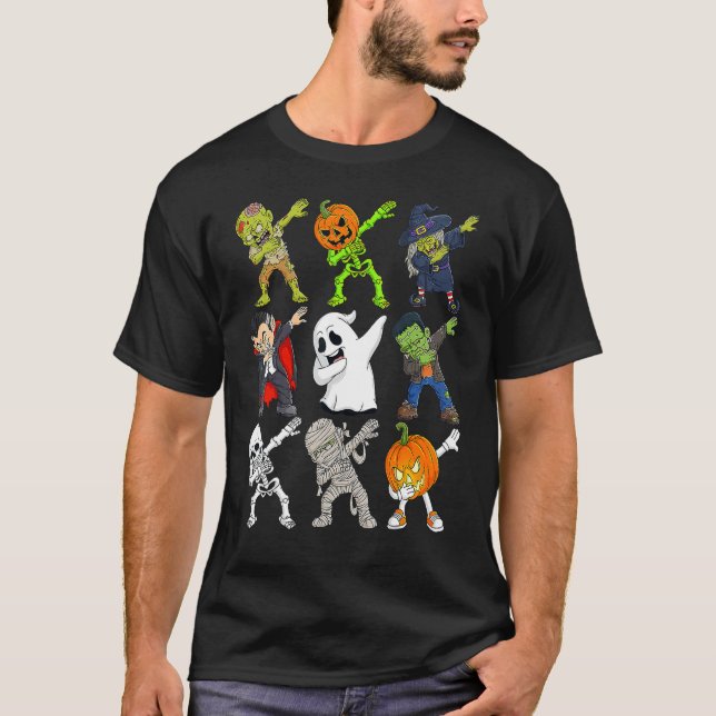 Camiseta Dabbing Halloween Skeleton Zombie Scary Pumpkin Va (Anverso)