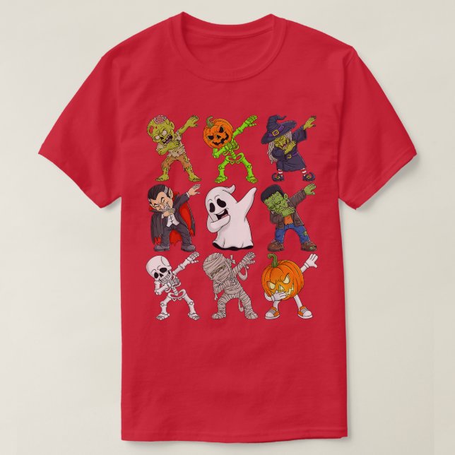 Camiseta Dabbing Halloween Skeleton Zombie Scary Pumpkin Va (Diseño del anverso)