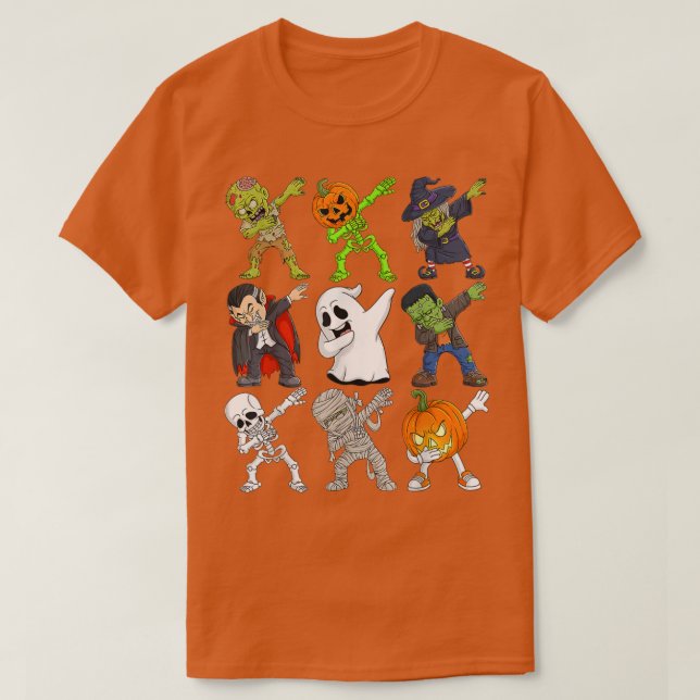 Camiseta Dabbing Halloween Skeleton Zombie Scary Pumpkin Va (Diseño del anverso)