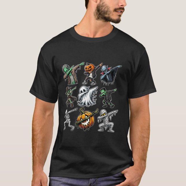 Camiseta Dabbing Halloween Skeleton Zombie Scary Pumpkin Va (Anverso)