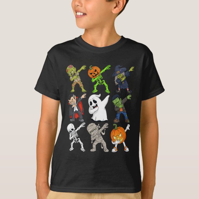 Camiseta Dabbing Halloween Skeleton Zombie Scary Pumpkin Va (Anverso)