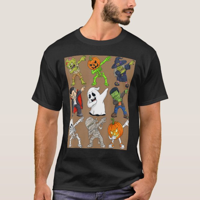 Camiseta Dabbing Halloween Skeleton Zombie Scary Pumpkin Va (Anverso)