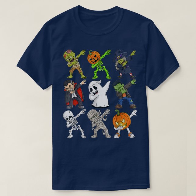 Camiseta Dabbing Halloween Zombie Skeleton Scary Pumpkin Va (Diseño del anverso)