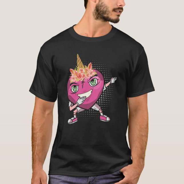 Camiseta Dabbing Heart Unicorn flower crown smile love Vale (Anverso)