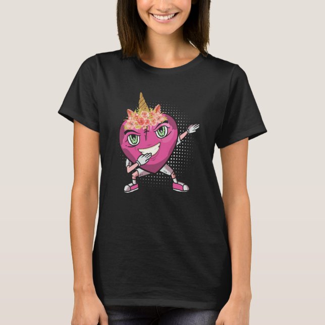 Camiseta Dabbing Heart Unicorn flower crown smile love Vale (Anverso)