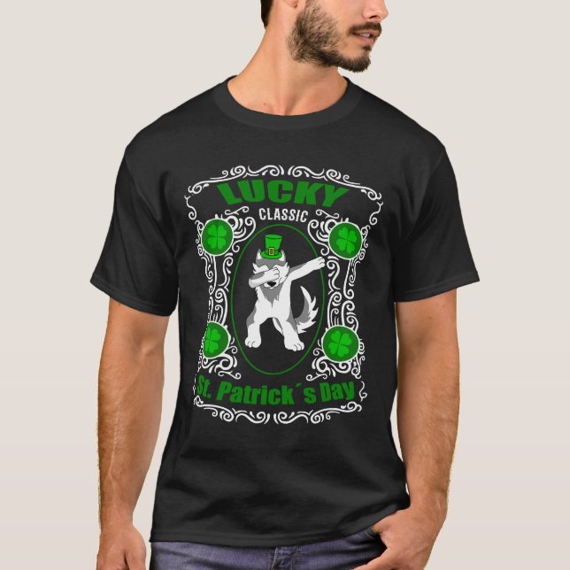 Camiseta Dabbing Husky St Patricks Day Wolf Dog Fed (Anverso)