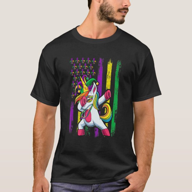Camiseta Dabbing Jester Unicorn Flag Mardi Gras Shirt, Kids (Anverso)