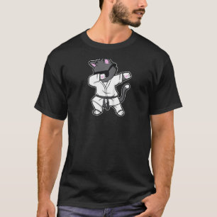 Camiseta Dabbing Karate Cat Para Chicas De Karate Raglan