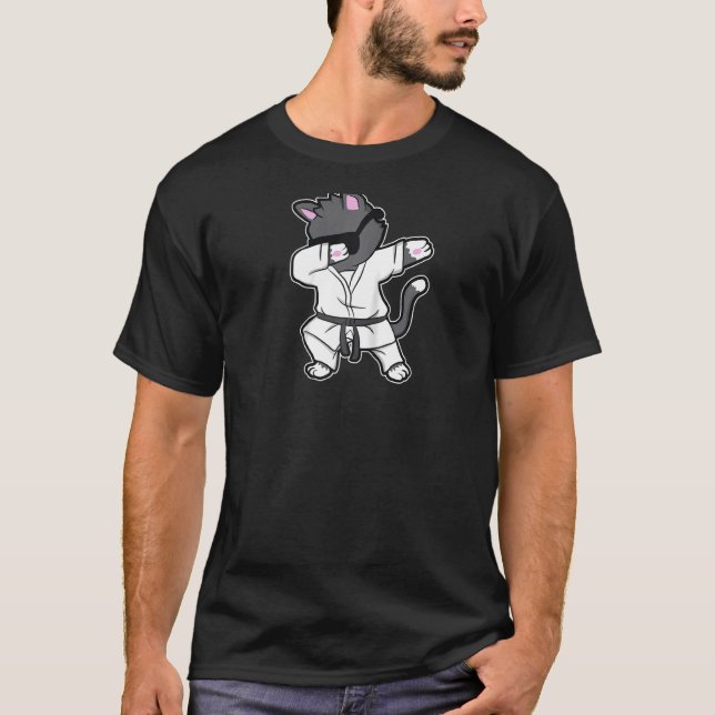 Camiseta Dabbing Karate Cat Para Chicas De Karate Raglan (Anverso)