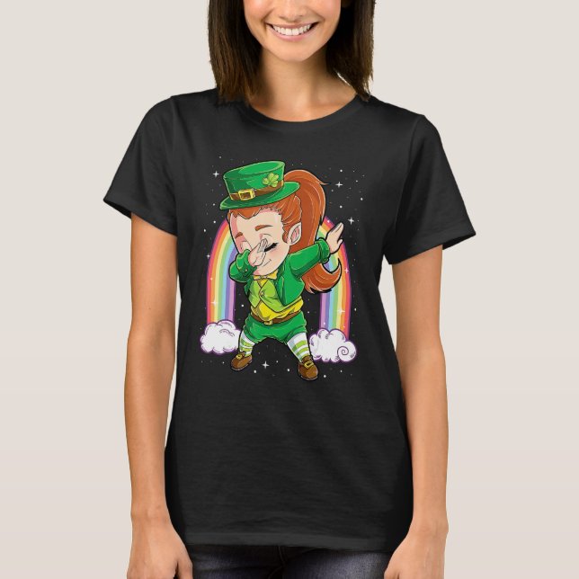 Camiseta Dabbing Leprechaun Girl Green Lucky Shamrock St Pa (Anverso)