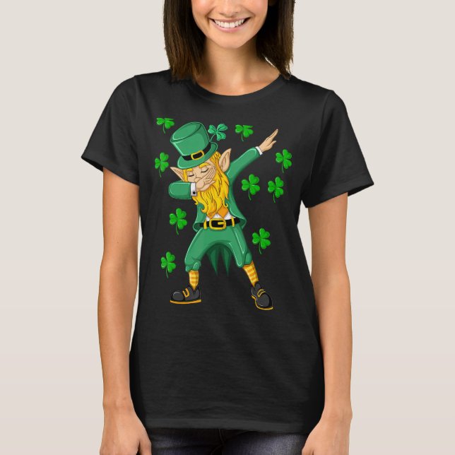 Camiseta Dabbing Leprechaun Green Lucky Shamrock St Patrick (Anverso)
