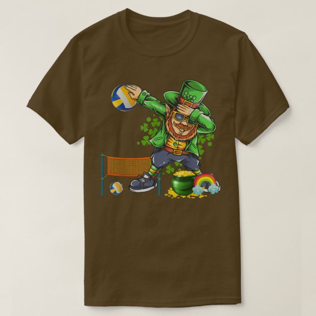 Camiseta Dabbing Leprechaun Jugando Voleibol Patrick Day  (Diseño del anverso)