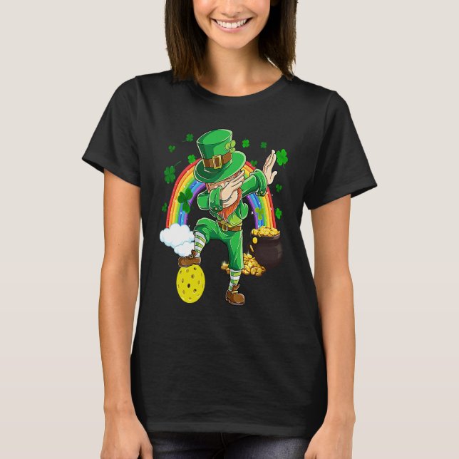 Camiseta Dabbing Leprechaun Pickleball Ball St Patricks Day (Anverso)