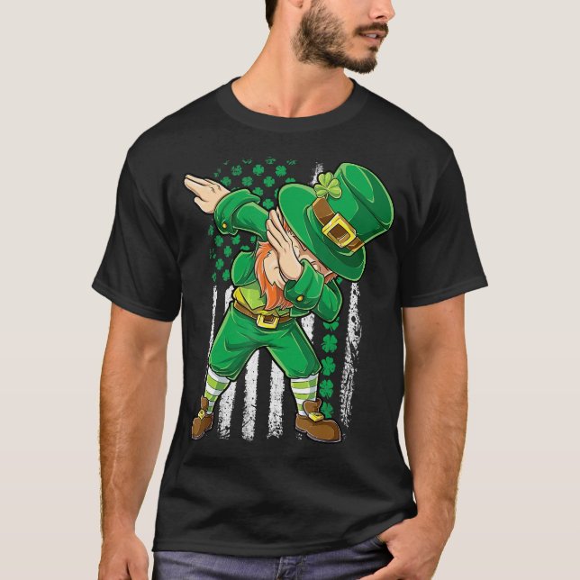 Camiseta Dabbing Leprechaun Shirt Bandera irlandesa America (Anverso)