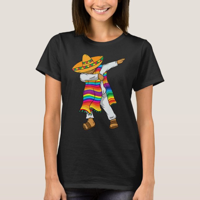 Camiseta Dabbing mexicano Poncho Cinco De Mayo Costume Tee (Anverso)
