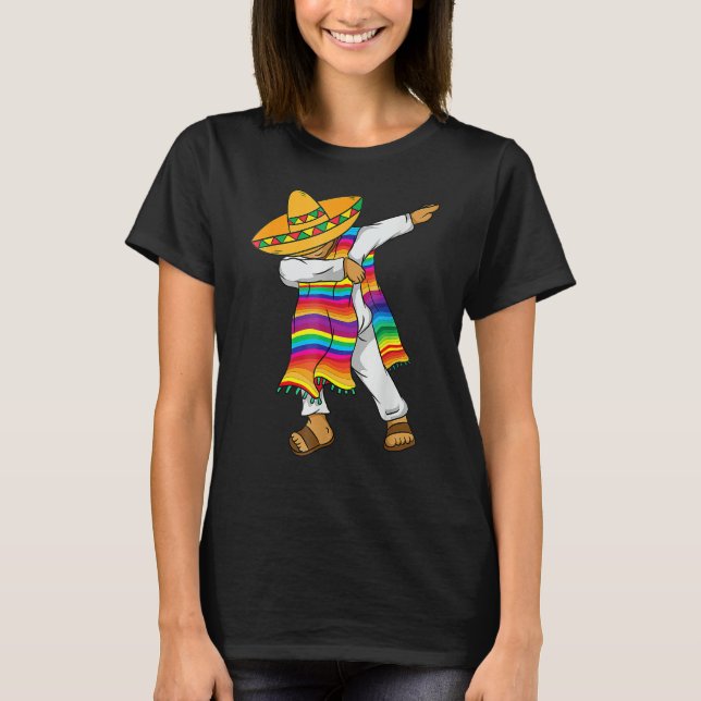 Camiseta Dabbing mexicano Poncho Cinco De Mayo Costume Tee (Anverso)