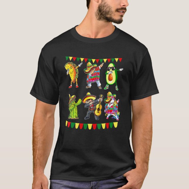 Camiseta Dabbing mexicano Poncho Cinco De Mayo Taco Aguacat (Anverso)