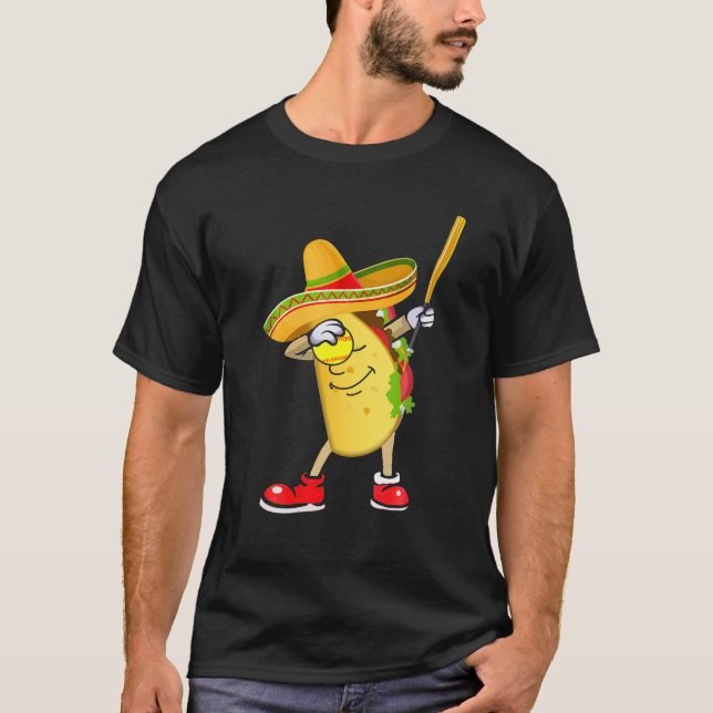 Camiseta Dabbing mexicano Taco jugando a softball Funny Cin (Anverso)