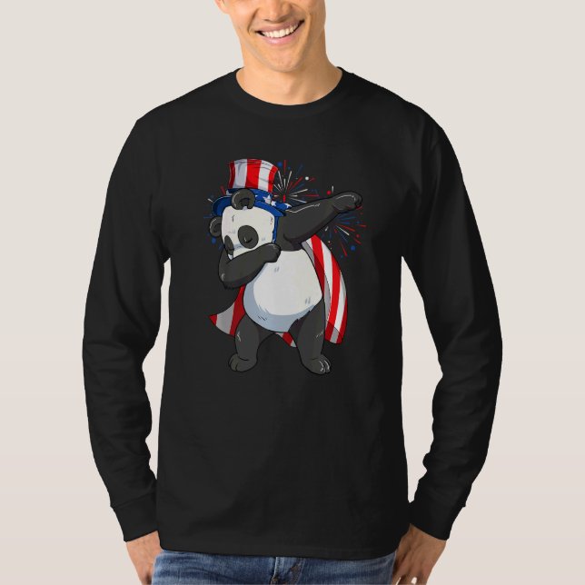 Camiseta Dabbing Panda Bear Con Tío Sam Gorra Bandera Estad (Anverso)