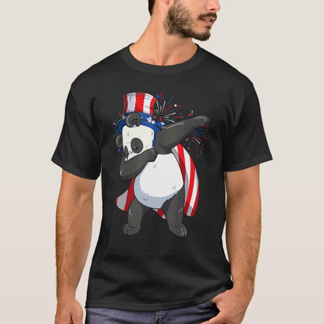 Camiseta Dabbing Panda Bear Con Tío Sam Gorra Bandera Estad (Anverso)
