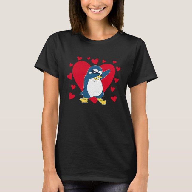 Camiseta Dabbing Penguin Heart Valentine's Day Zoo Animal B (Anverso)