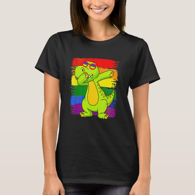 Camiseta Dabbing Pridesaurus Rex Dinosaur LGBT Flag Gay Pri (Anverso)