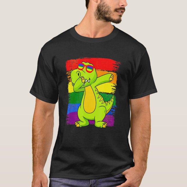 Camiseta Dabbing Pridesaurus Rex Dinosaur LGBT Flag Gay Pri (Anverso)