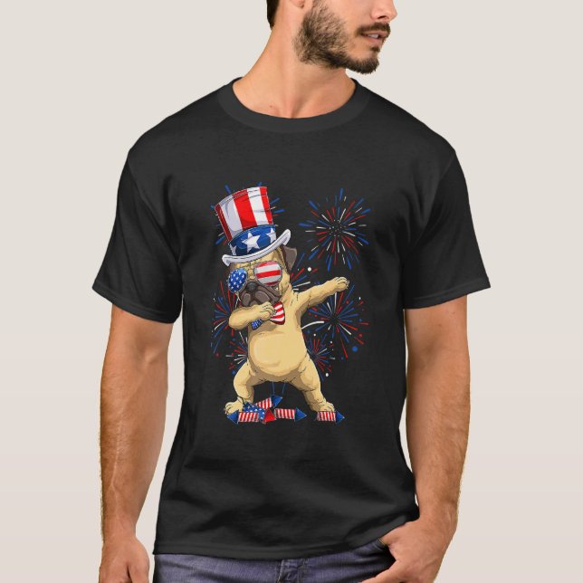 Camiseta Dabbing Pug Dog & Uncle Sam Gorra American Flag 4º (Anverso)