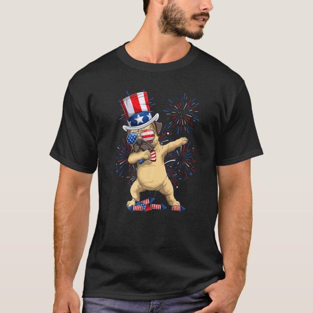 Camiseta Dabbing Pug Dog & Uncle Sam Gorra American Flag 4º (Anverso)