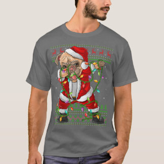 Camiseta Dabbing Pug Dog Xmas Luces Fundadosamente Pug Sant