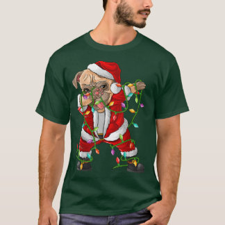 Camiseta Dabbing Pug Dog Xmas Luces Funny Pug Santa Christ