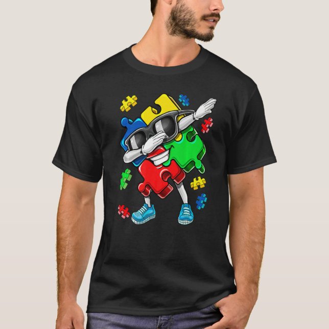 Camiseta Dabbing Puzzle Piece Kids Boys Girls Autism Awaren (Anverso)