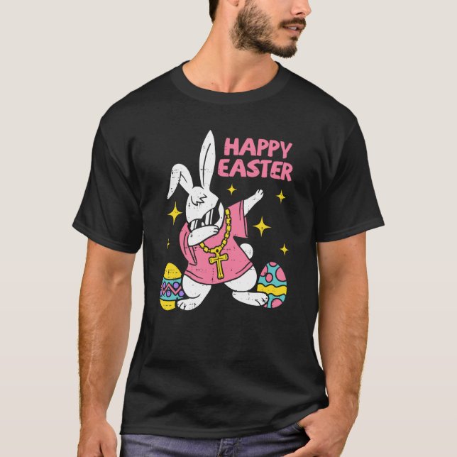 Camiseta Dabbing Rabbit Easter Day Bunny Hunting Eggs Boys  (Anverso)